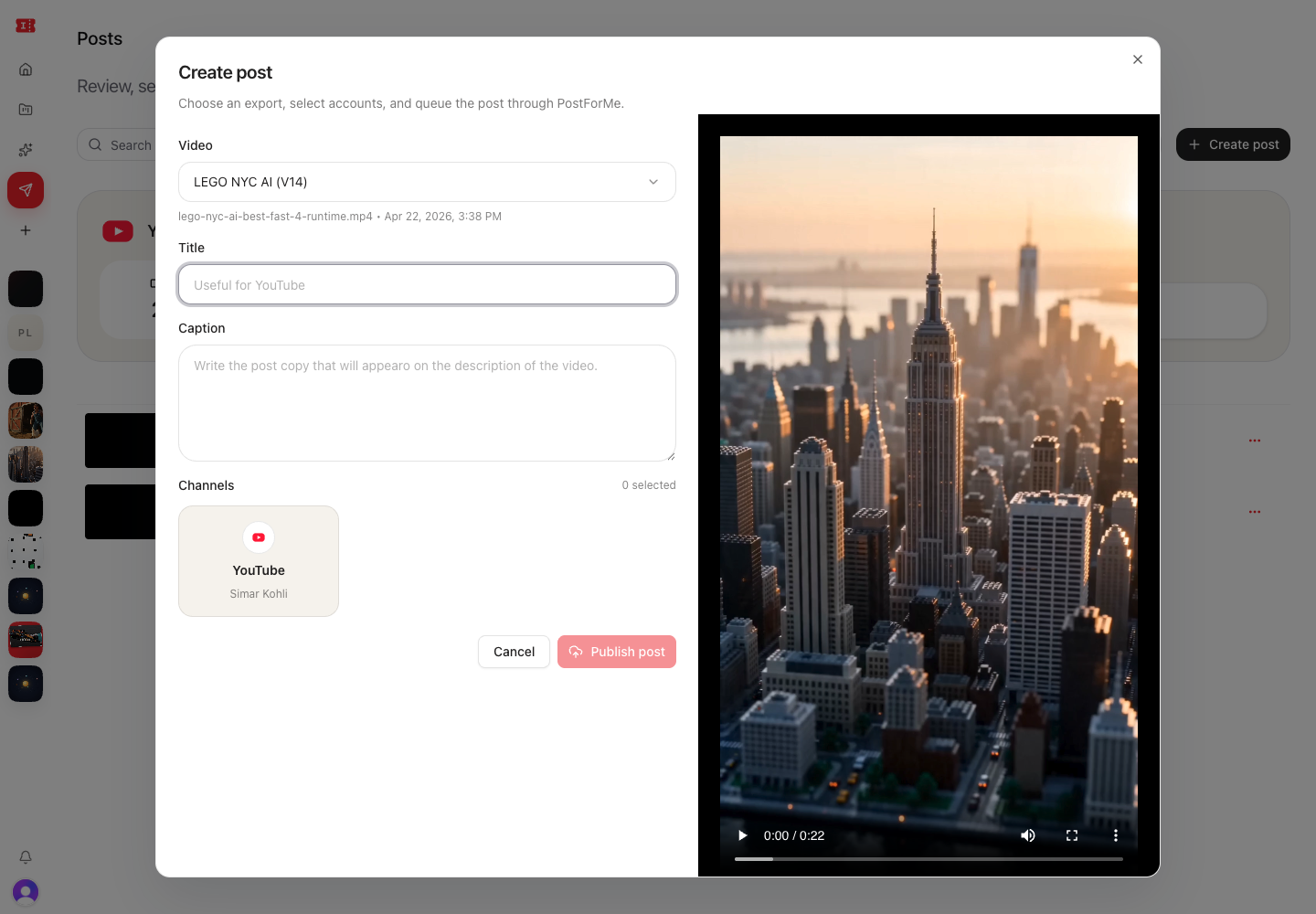 Create post dialog opened after clicking Create post.